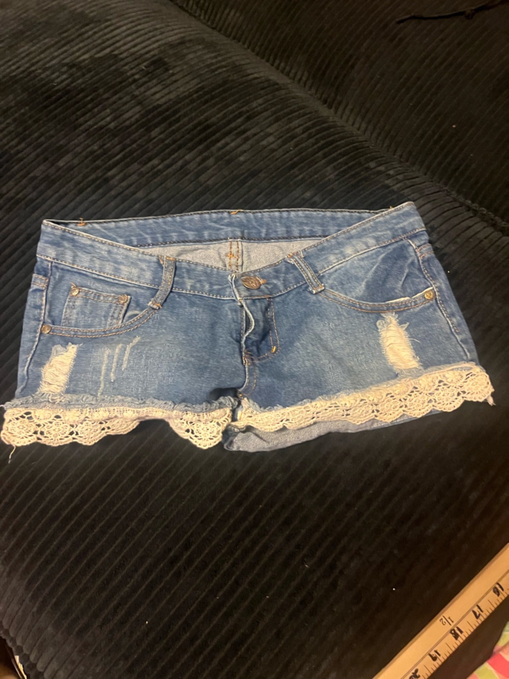 Gucci Blue Denim Lace Hem Women's Shorts
